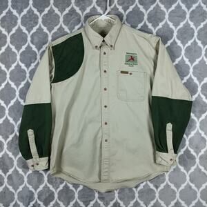 Woolrich Shooting Shirt Men Size Large Green Button Up Vintage Cotton